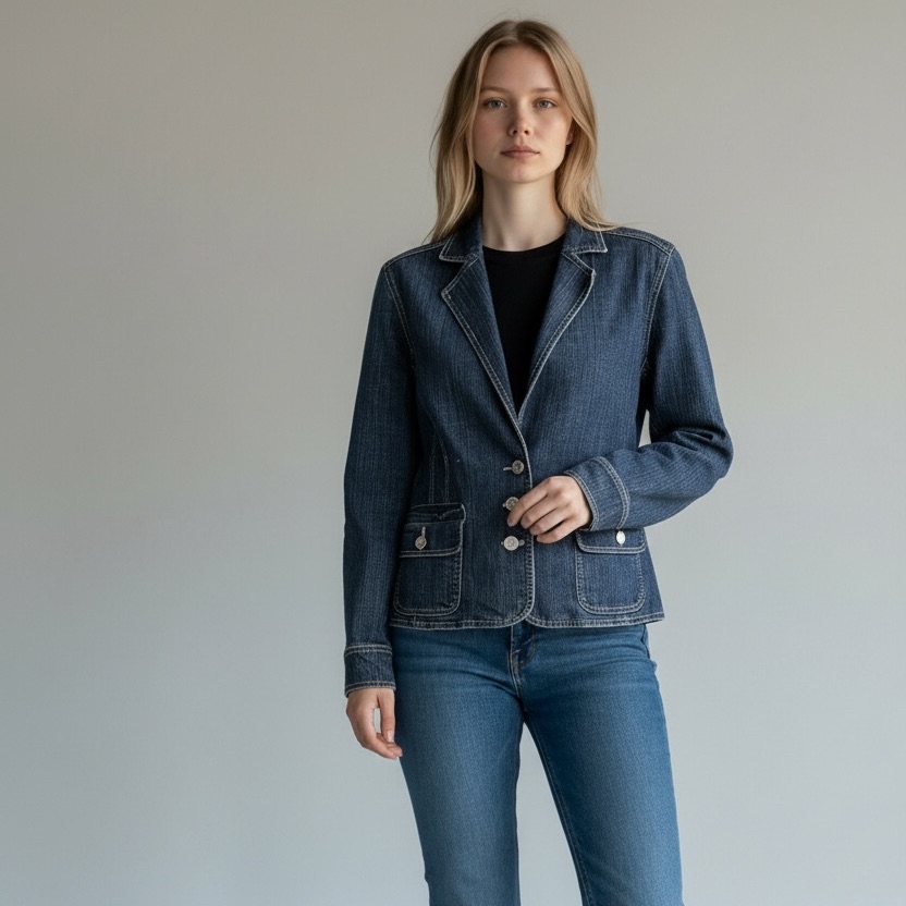Gloria Vanderbilt Dark Blue Denim Blazer Jacket Size M